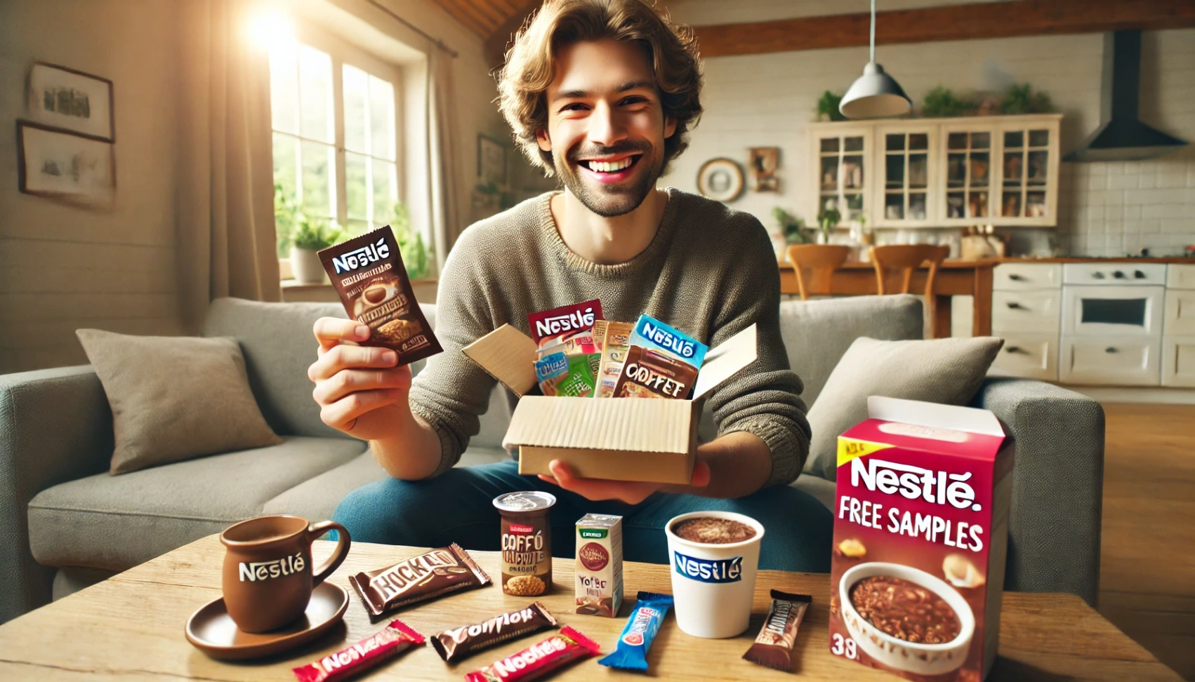 834f08046a45c01c8c62afe4accc52e6 DALL·E 2024 08 21 19.31.26 A wide image of a person at home who has just received free samples of Nestle products. The person is smiling and holding a few of the samples such a Learn How to Get Free Samples from Nestlé